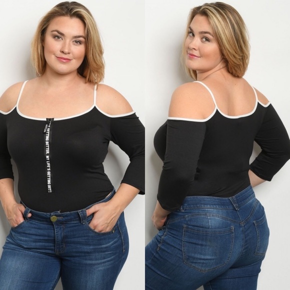 LILIAN Tops - LILIAN NEW BLACK PLUS SIZE COLD SHOULDER BODYSUIT